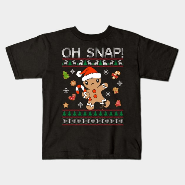 Oh Snap Gingerbread Cookie Christmas Ugly Sweater Kids T-Shirt by antrazdixonlda